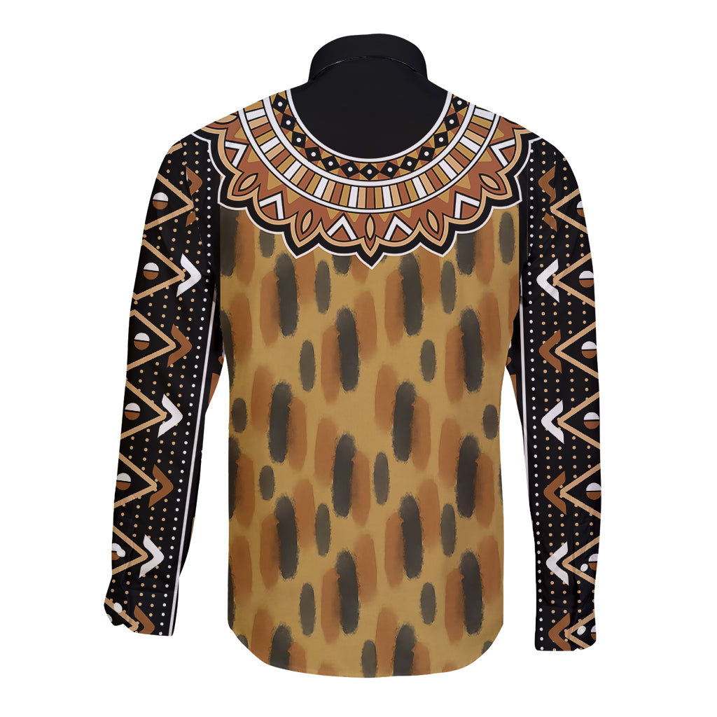 Printed Mud Cloth and Adinkra Symbol Long Sleeve Button Shirt - Wonder Print Shop