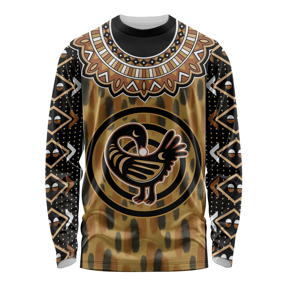 Printed Mud Cloth and Adinkra Symbol Long Sleeve Shirt - Wonder Print Shop