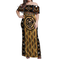 Printed Mud Cloth and Adinkra Symbol Off Shoulder Maxi Dress - Wonder Print Shop
