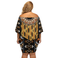 Printed Mud Cloth and Adinkra Symbol Off Shoulder Short Dress - Wonder Print Shop