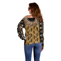 Printed Mud Cloth and Adinkra Symbol Off Shoulder Sweater - Wonder Print Shop