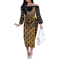 Printed Mud Cloth and Adinkra Symbol Off The Shoulder Long Sleeve Dress - Wonder Print Shop