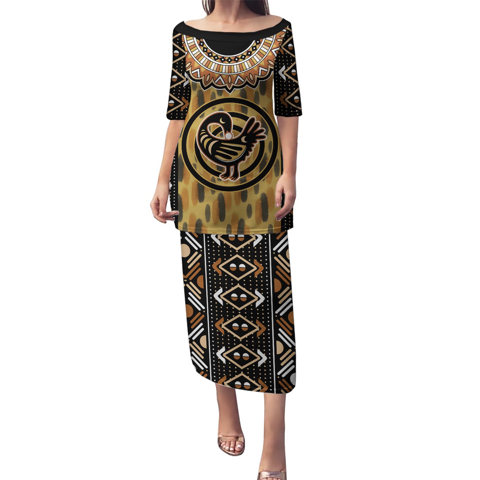 Printed Mud Cloth and Adinkra Symbol Puletasi - Wonder Print Shop