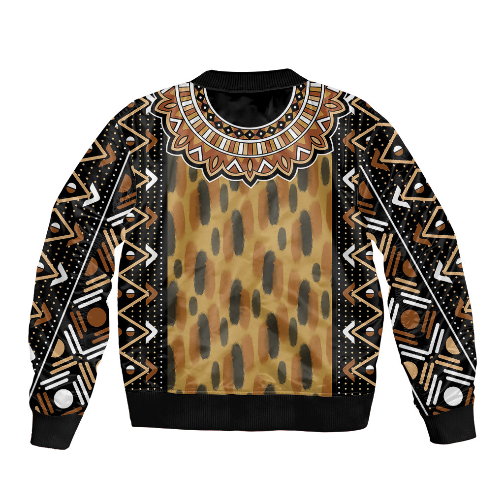 Printed Mud Cloth and Adinkra Symbol Sleeve Zip Bomber Jacket - Wonder Print Shop