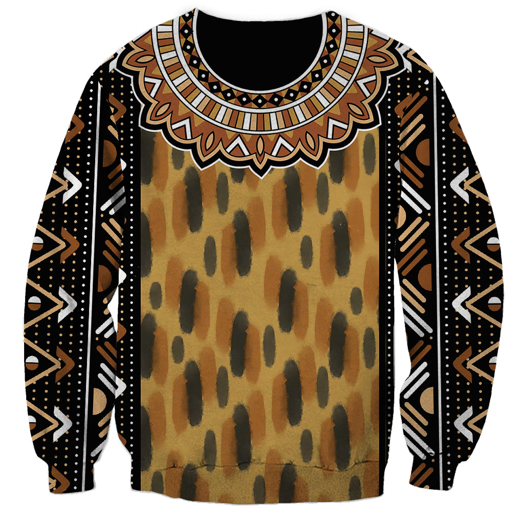 Printed Mud Cloth and Adinkra Symbol Sweatshirt - Wonder Print Shop