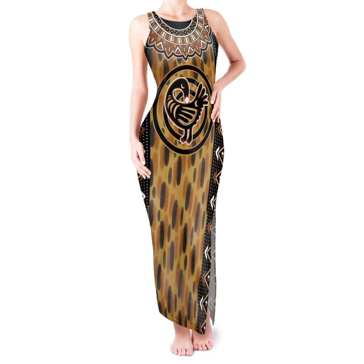 Printed Mud Cloth and Adinkra Symbol Tank Maxi Dress - Wonder Print Shop