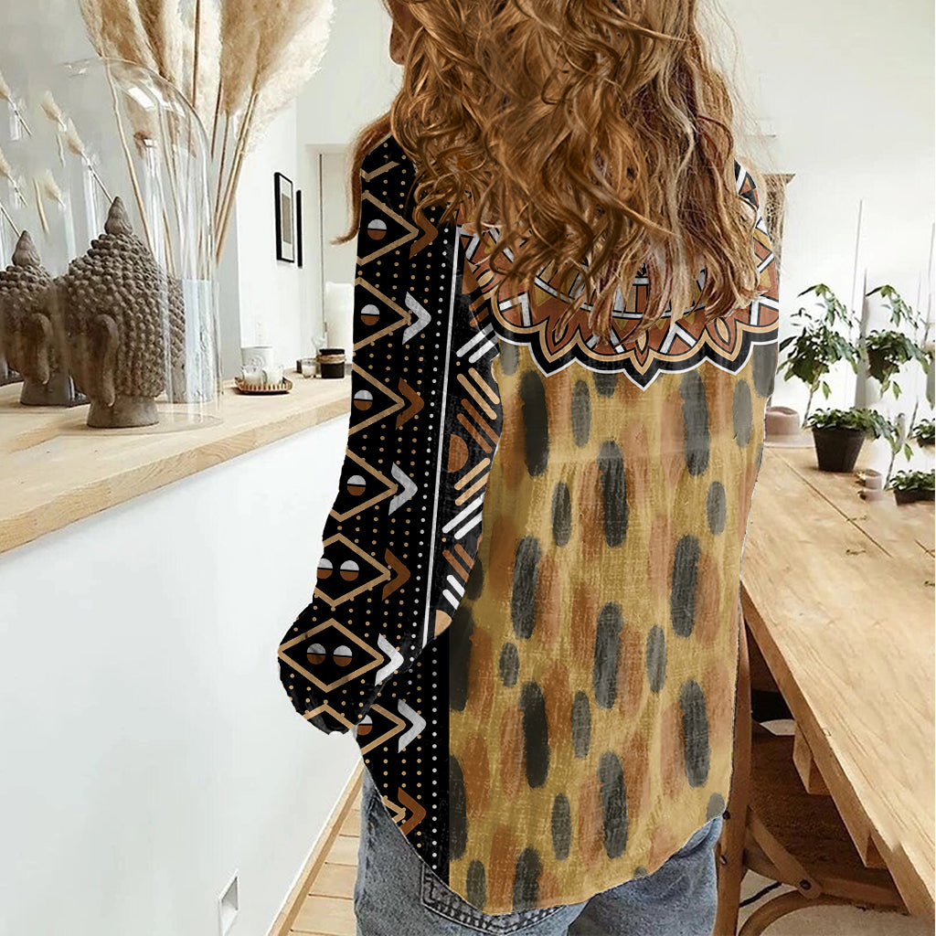 Printed Mud Cloth and Adinkra Symbol Women Casual Shirt - Wonder Print Shop