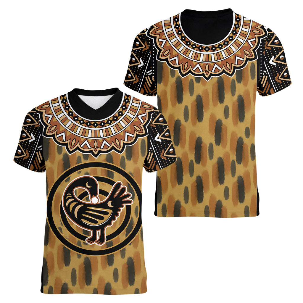 Printed Mud Cloth and Adinkra Symbol Women V Neck T Shirt - Wonder Print Shop