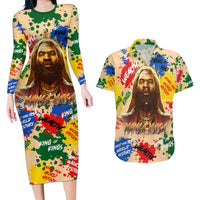 King Of Kings Mansa Musa Couples Matching Long Sleeve Bodycon Dress and Hawaiian Shirt - Wonder Print Shop