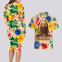 King Of Kings Mansa Musa Couples Matching Long Sleeve Bodycon Dress and Hawaiian Shirt - Wonder Print Shop