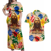 King Of Kings Mansa Musa Couples Matching Off Shoulder Maxi Dress and Hawaiian Shirt - Wonder Print Shop