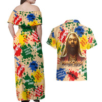 King Of Kings Mansa Musa Couples Matching Off Shoulder Maxi Dress and Hawaiian Shirt - Wonder Print Shop