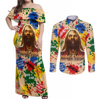 King Of Kings Mansa Musa Couples Matching Off Shoulder Maxi Dress and Long Sleeve Button Shirts - Wonder Print Shop