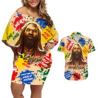 King Of Kings Mansa Musa Couples Matching Off Shoulder Short Dress and Hawaiian Shirt - Wonder Print Shop
