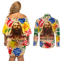 King Of Kings Mansa Musa Couples Matching Off Shoulder Short Dress and Long Sleeve Button Shirts - Wonder Print Shop