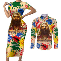 King Of Kings Mansa Musa Couples Matching Short Sleeve Bodycon Dress and Long Sleeve Button Shirts - Wonder Print Shop