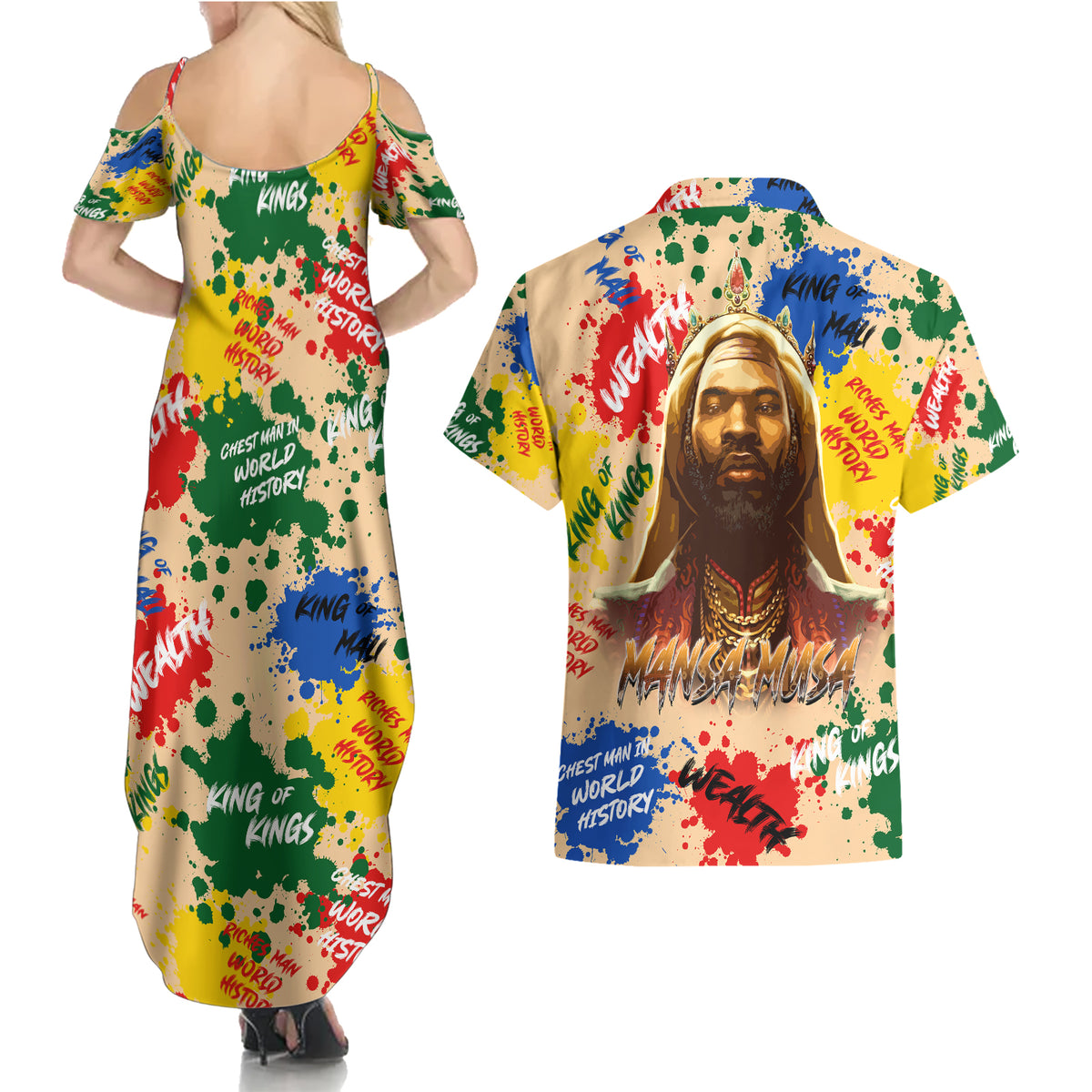 King Of Kings Mansa Musa Couples Matching Summer Maxi Dress and Hawaiian Shirt - Wonder Print Shop