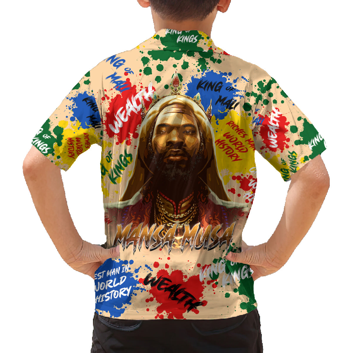 King Of Kings Mansa Musa Family Matching Long Sleeve Bodycon Dress and Hawaiian Shirt - Wonder Print Shop