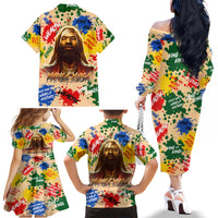 King Of Kings Mansa Musa Family Matching Off Shoulder Long Sleeve Dress and Hawaiian Shirt - Wonder Print Shop