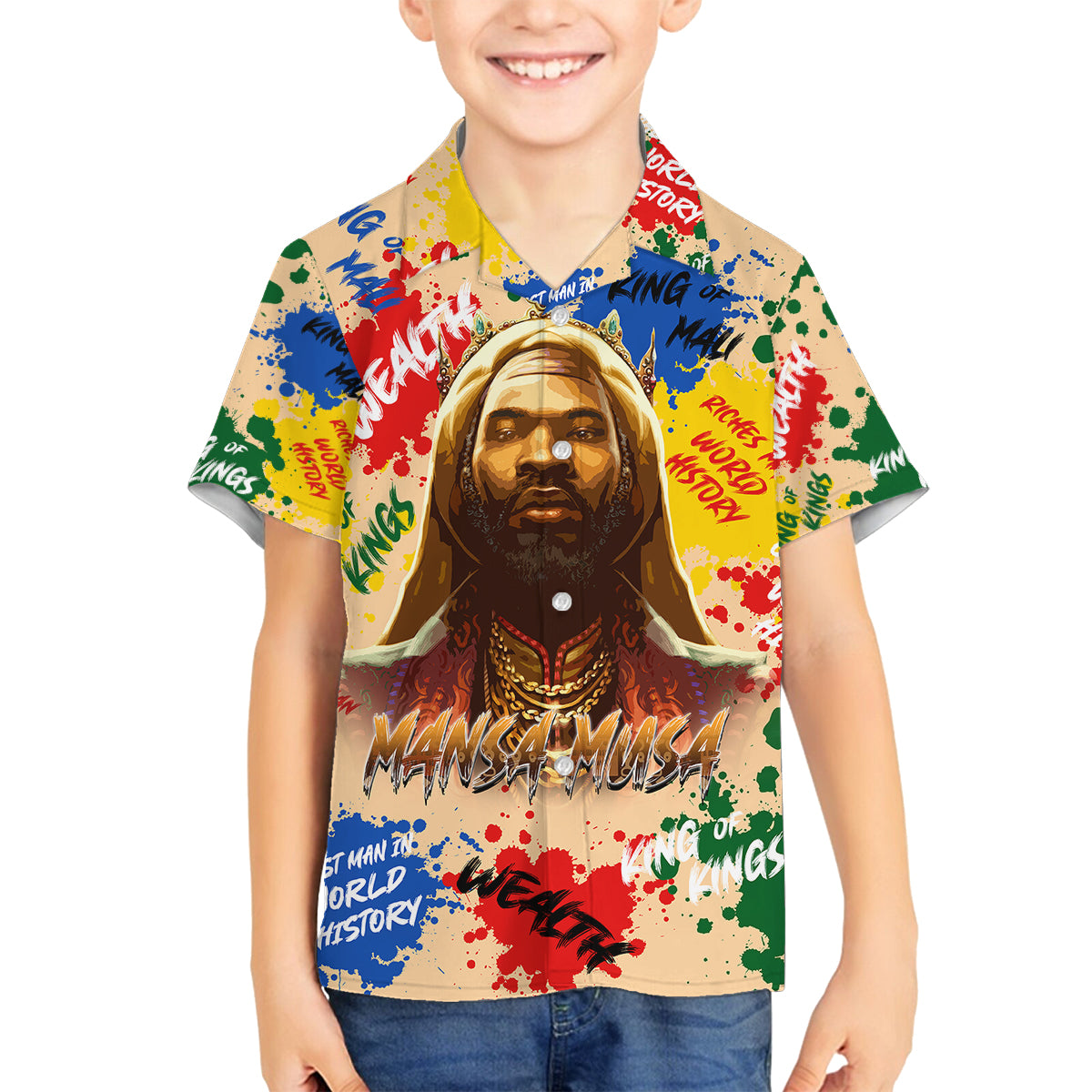 King Of Kings Mansa Musa Family Matching Off Shoulder Short Dress and Hawaiian Shirt - Wonder Print Shop
