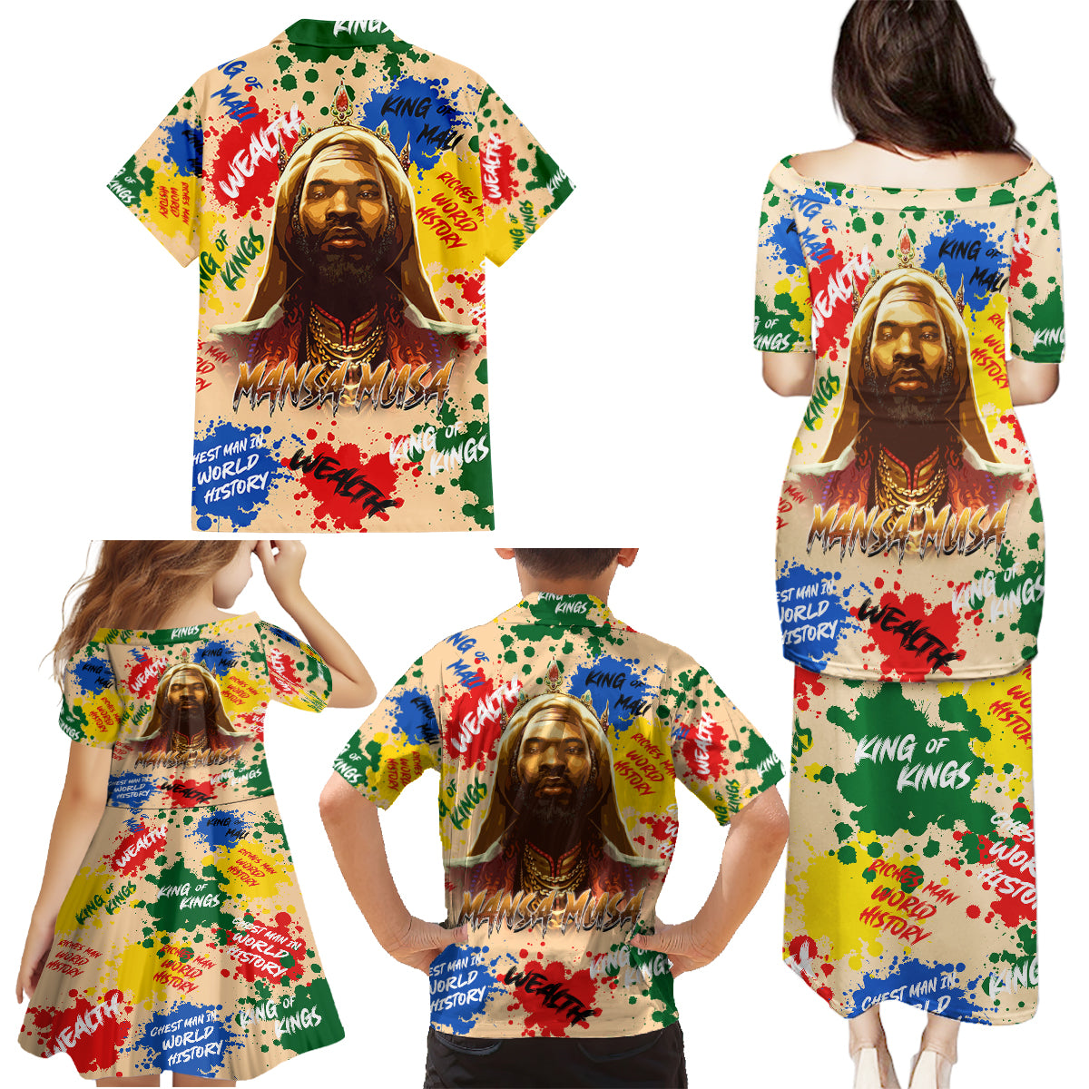 King Of Kings Mansa Musa Family Matching Puletasi Dress and Hawaiian Shirt - Wonder Print Shop
