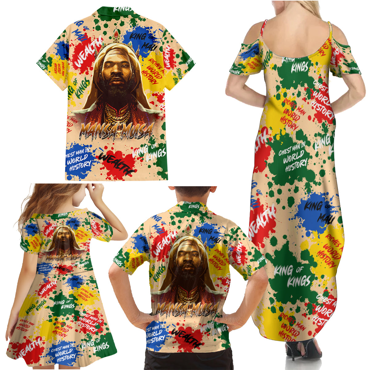 King Of Kings Mansa Musa Family Matching Summer Maxi Dress and Hawaiian Shirt - Wonder Print Shop