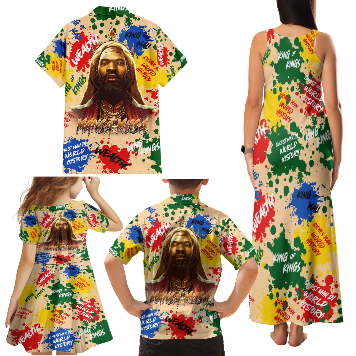 King Of Kings Mansa Musa Family Matching Tank Maxi Dress and Hawaiian Shirt - Wonder Print Shop