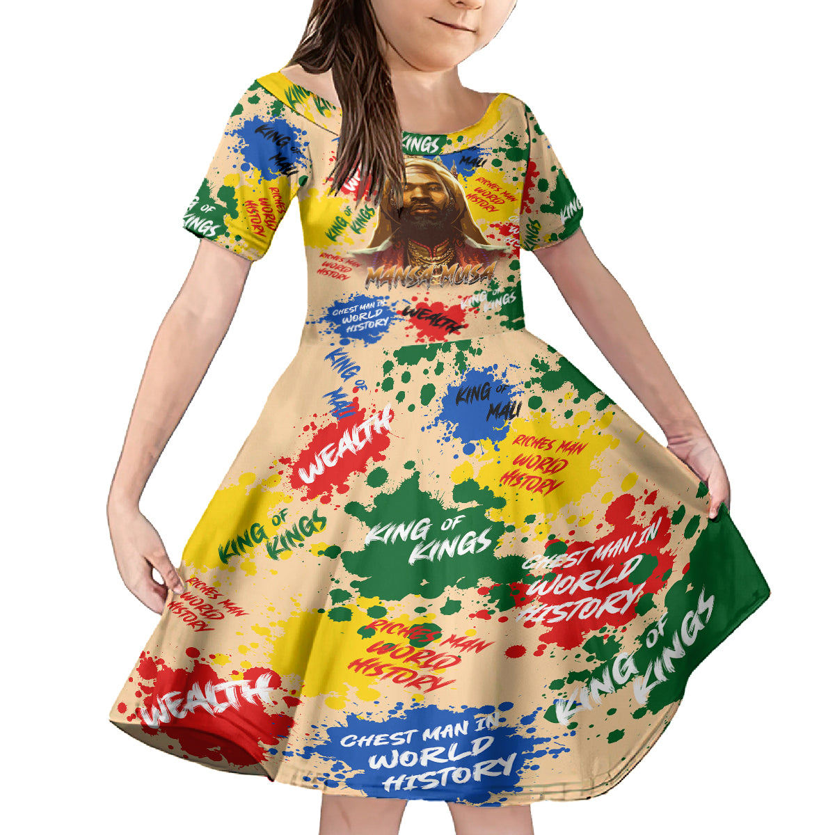 King Of Kings Mansa Musa Kid Short Sleeve Dress - Wonder Print Shop