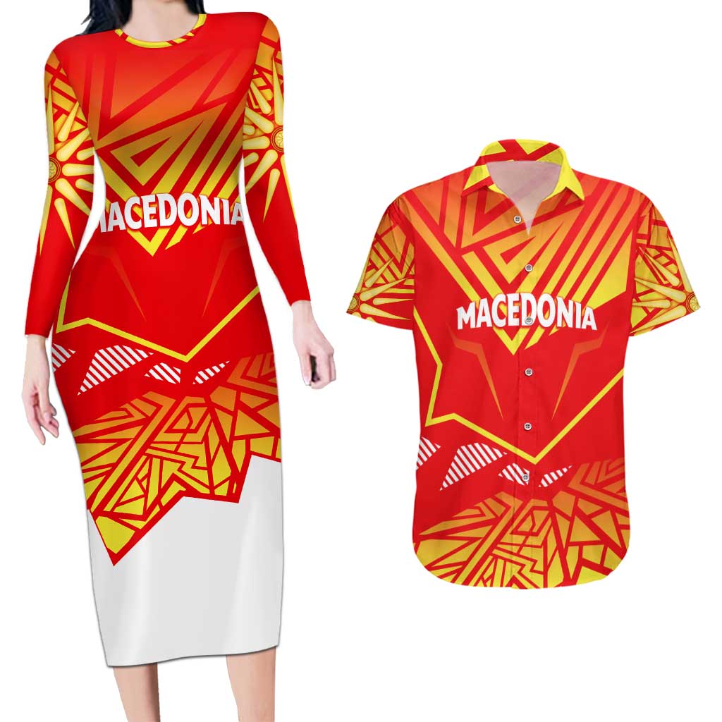 Forever Macedonia Couples Matching Long Sleeve Bodycon Dress and Hawaiian Shirt Macedonian Flag 1992 - Wonder Print Shop