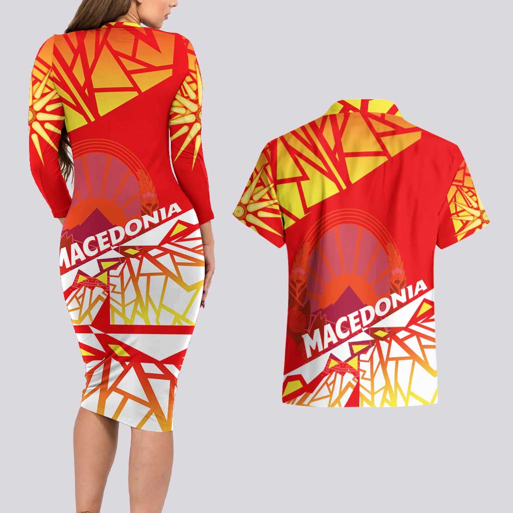 Forever Macedonia Couples Matching Long Sleeve Bodycon Dress and Hawaiian Shirt Macedonian Flag 1992 - Wonder Print Shop