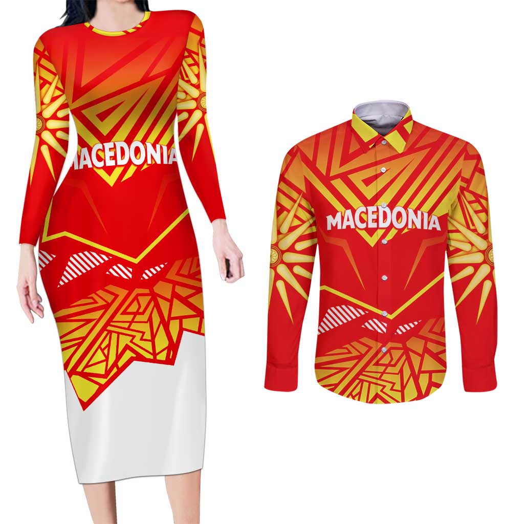Forever Macedonia Couples Matching Long Sleeve Bodycon Dress and Long Sleeve Button Shirt Macedonian Flag 1992 - Wonder Print Shop