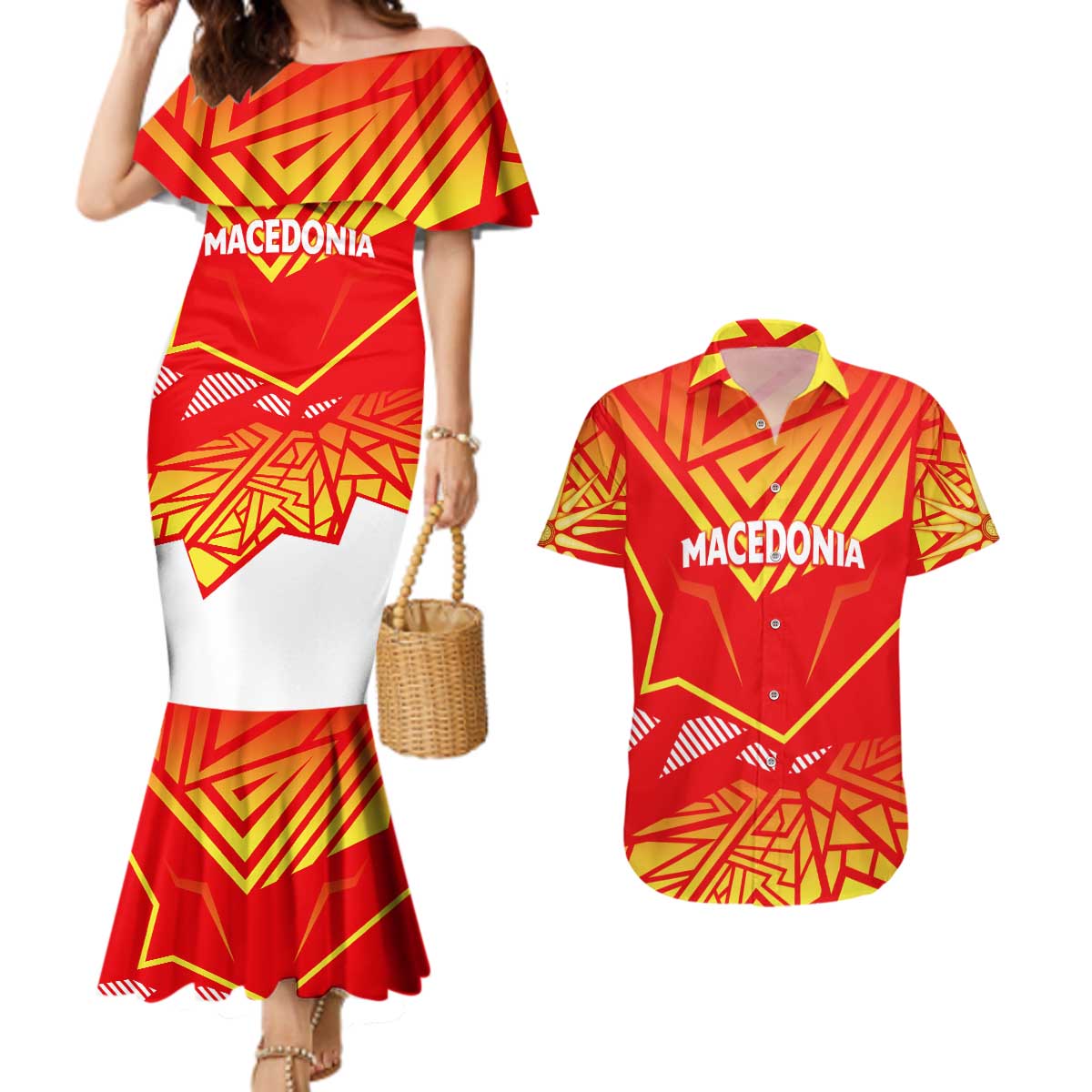 Forever Macedonia Couples Matching Mermaid Dress and Hawaiian Shirt Macedonian Flag 1992 - Wonder Print Shop