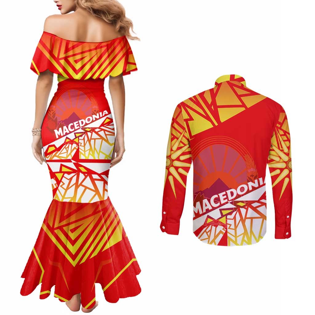 Forever Macedonia Couples Matching Mermaid Dress and Long Sleeve Button Shirt Macedonian Flag 1992