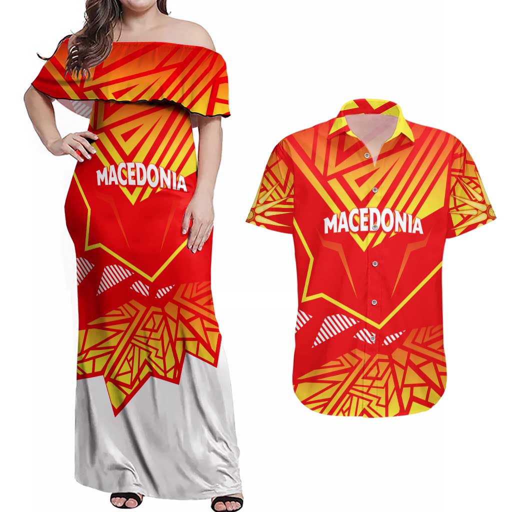 Forever Macedonia Couples Matching Off Shoulder Maxi Dress and Hawaiian Shirt Macedonian Flag 1992 - Wonder Print Shop