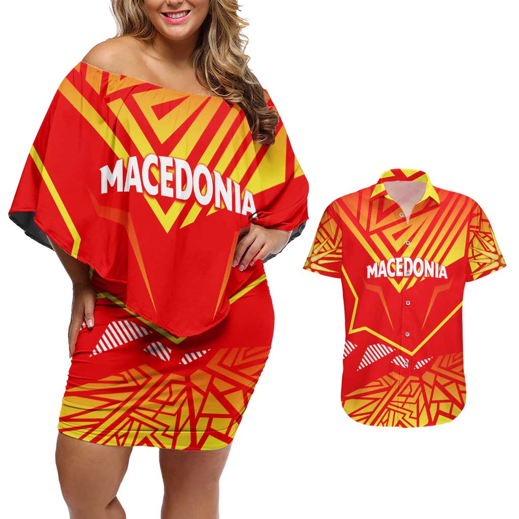 Forever Macedonia Couples Matching Off Shoulder Short Dress and Hawaiian Shirt Macedonian Flag 1992 - Wonder Print Shop