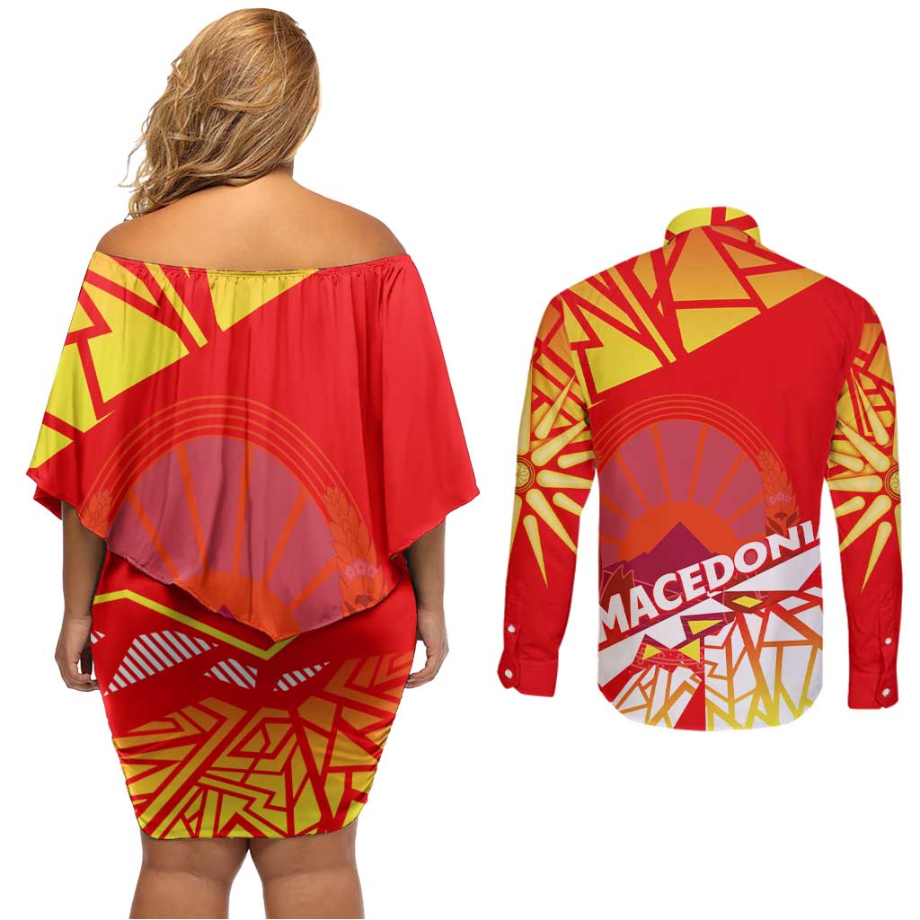 Forever Macedonia Couples Matching Off Shoulder Short Dress and Long Sleeve Button Shirt Macedonian Flag 1992 - Wonder Print Shop