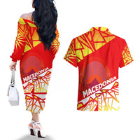 Forever Macedonia Couples Matching Off The Shoulder Long Sleeve Dress and Hawaiian Shirt Macedonian Flag 1992 - Wonder Print Shop