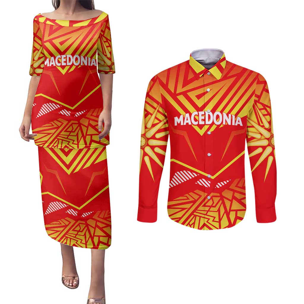Forever Macedonia Couples Matching Puletasi and Long Sleeve Button Shirt Macedonian Flag 1992 - Wonder Print Shop