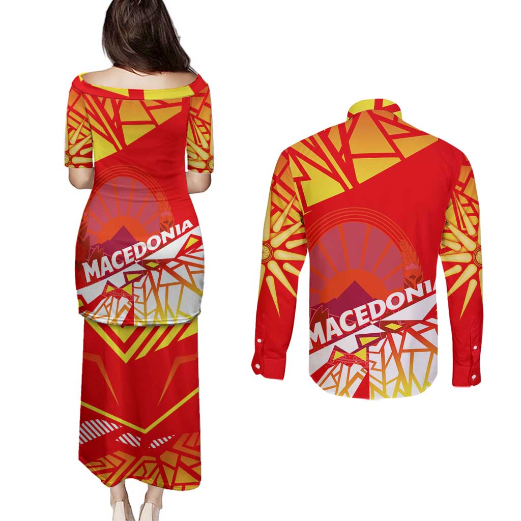 Forever Macedonia Couples Matching Puletasi and Long Sleeve Button Shirt Macedonian Flag 1992 - Wonder Print Shop