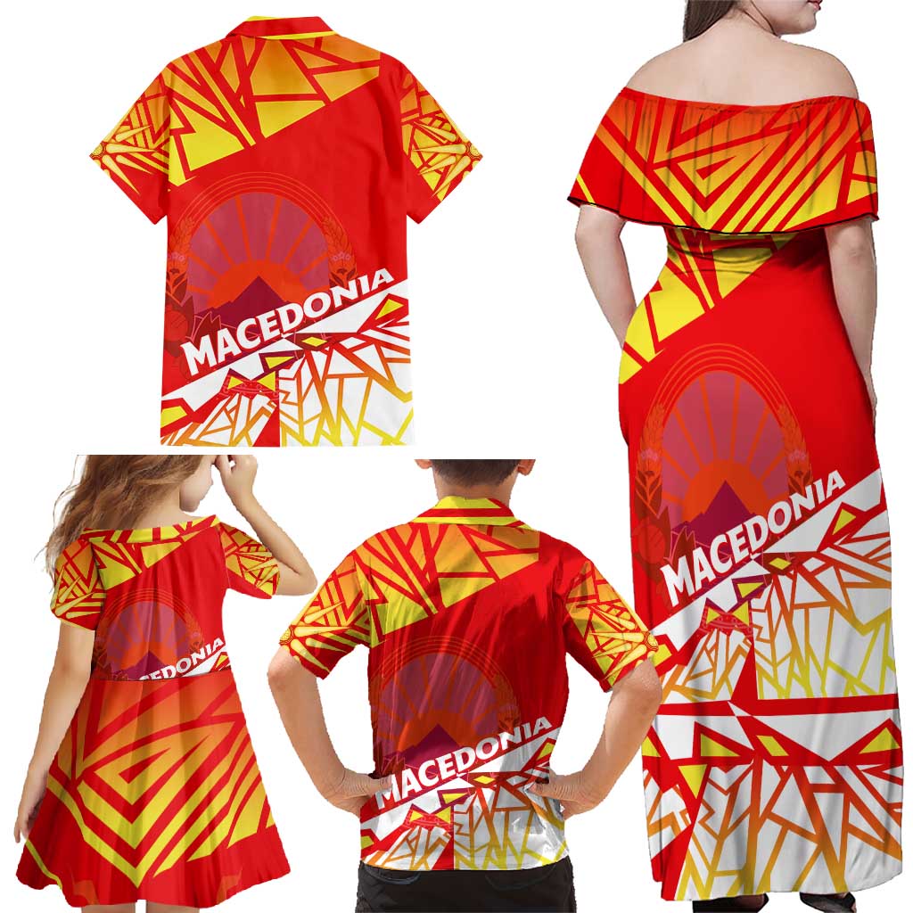 Forever Macedonia Family Matching Off Shoulder Maxi Dress and Hawaiian Shirt Macedonian Flag 1992 - Wonder Print Shop