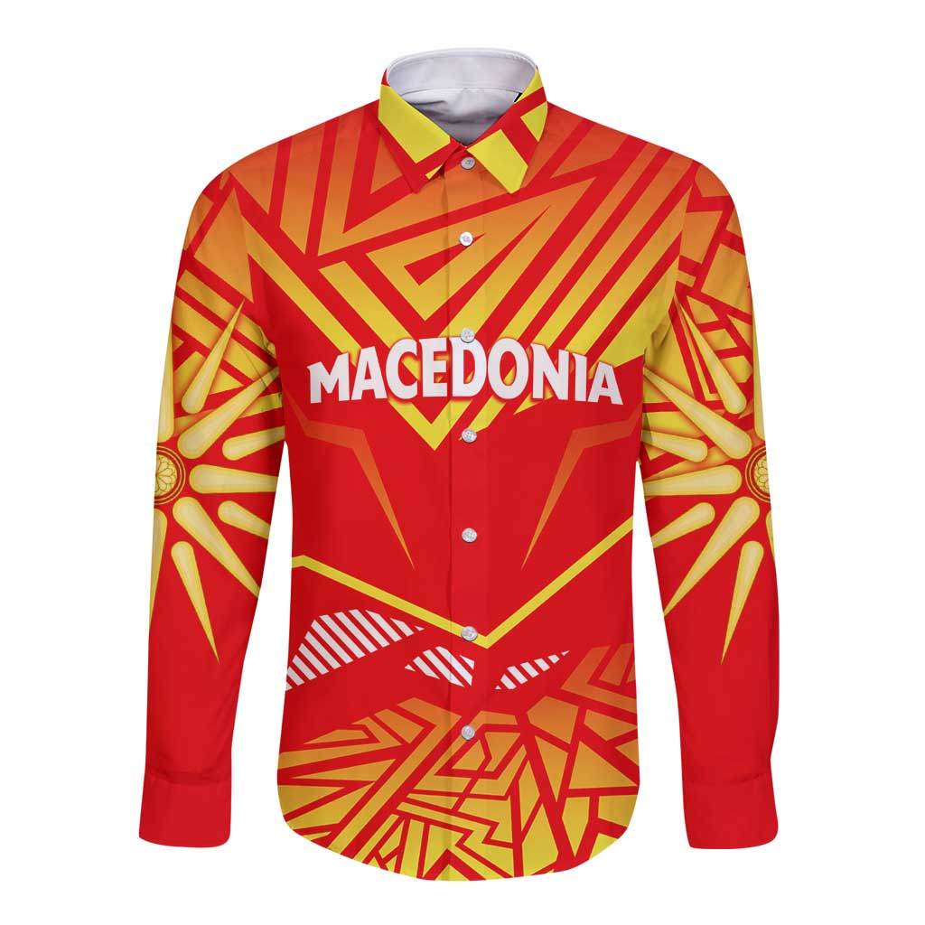 Forever Macedonia Long Sleeve Button Shirt Macedonian Flag 1992 - Wonder Print Shop