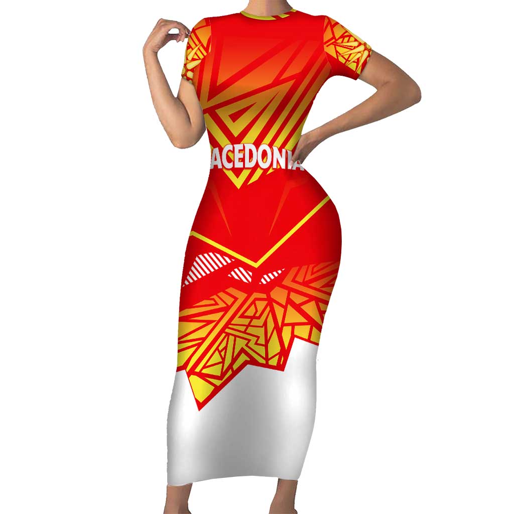 Forever Macedonia Short Sleeve Bodycon Dress Macedonian Flag 1992 - Wonder Print Shop