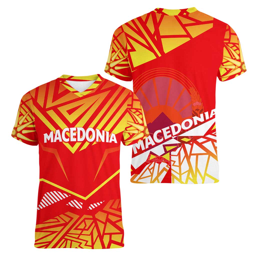 Forever Macedonia Women V-Neck T-Shirt Macedonian Flag 1992 - Wonder Print Shop
