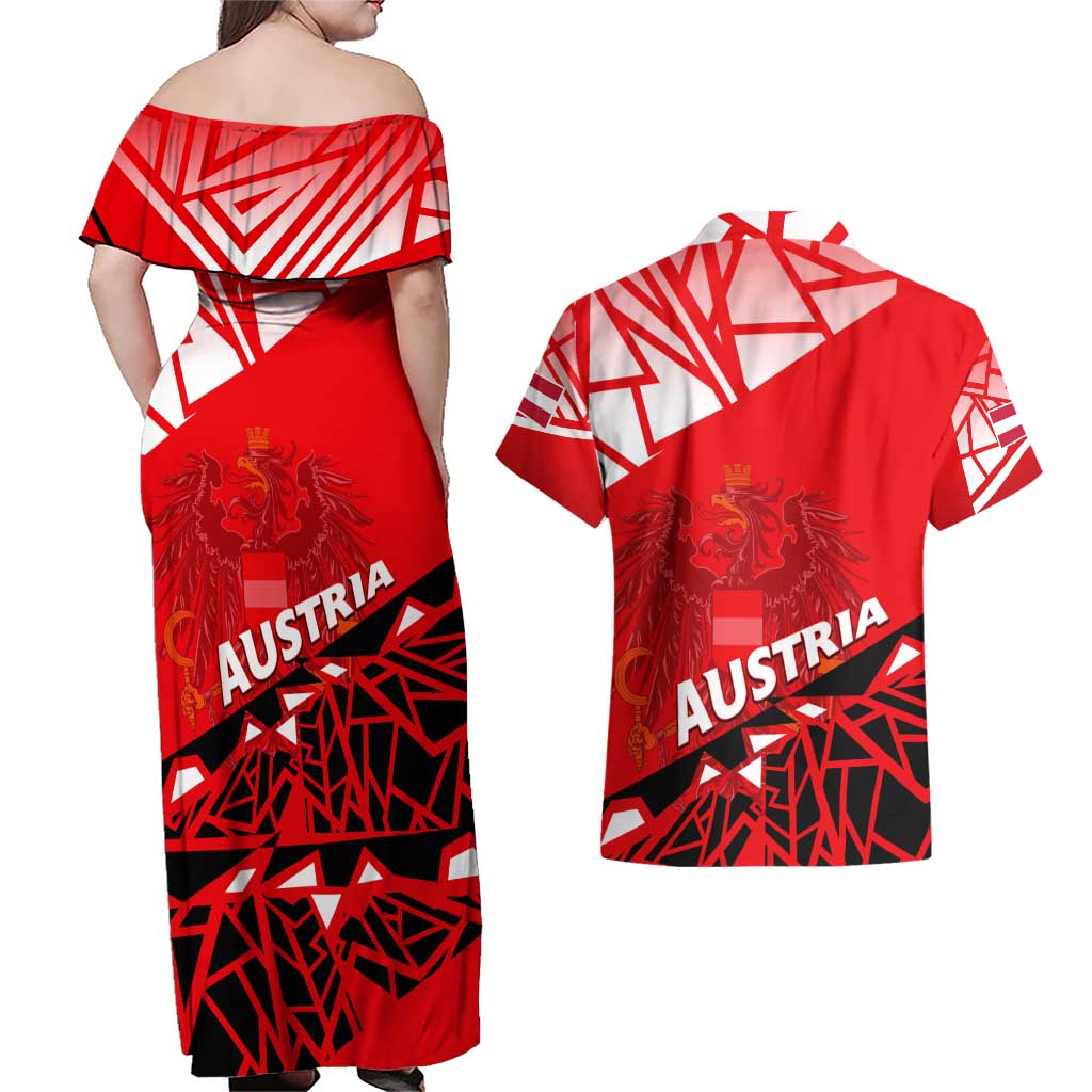 Forever Austria Couples Matching Off Shoulder Maxi Dress and Hawaiian Shirt Osterreich Eagle - Wonder Print Shop