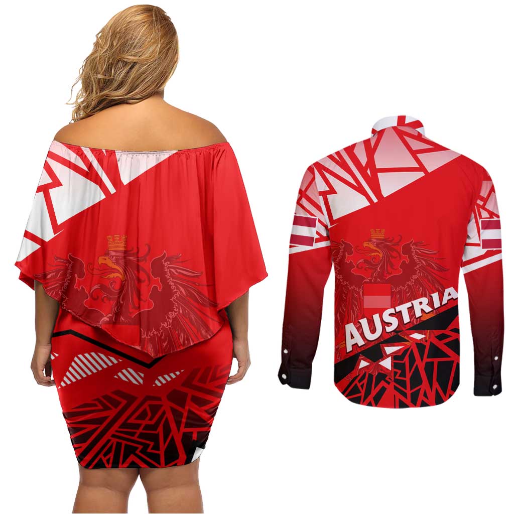Forever Austria Couples Matching Off Shoulder Short Dress and Long Sleeve Button Shirt Osterreich Eagle - Wonder Print Shop