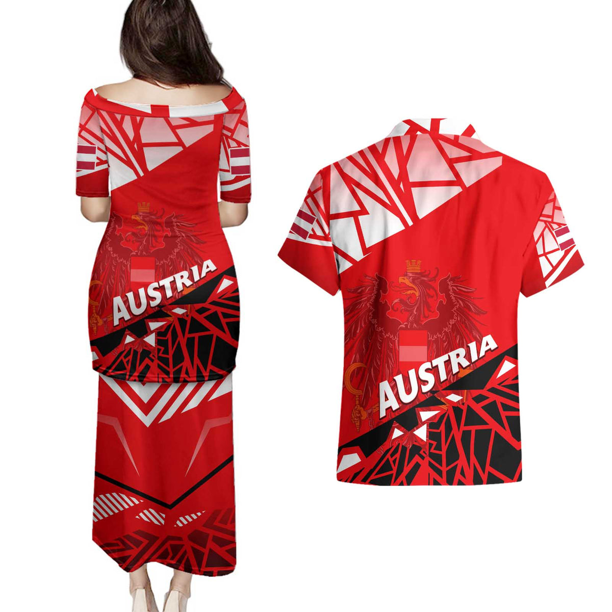 Forever Austria Couples Matching Puletasi and Hawaiian Shirt Osterreich Eagle - Wonder Print Shop