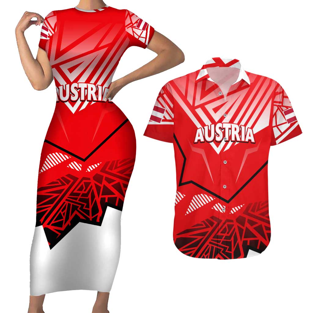 Forever Austria Couples Matching Short Sleeve Bodycon Dress and Hawaiian Shirt Osterreich Eagle - Wonder Print Shop