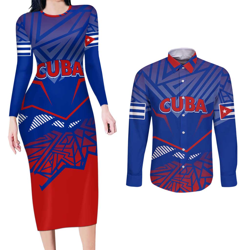 Forever Cuba Couples Matching Long Sleeve Bodycon Dress and Long Sleeve Button Shirt Patria o Muerte, Venceremos - Wonder Print Shop