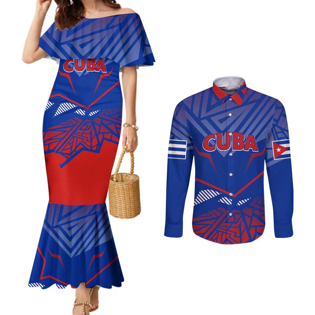 Forever Cuba Couples Matching Mermaid Dress and Long Sleeve Button Shirt Patria o Muerte, Venceremos
