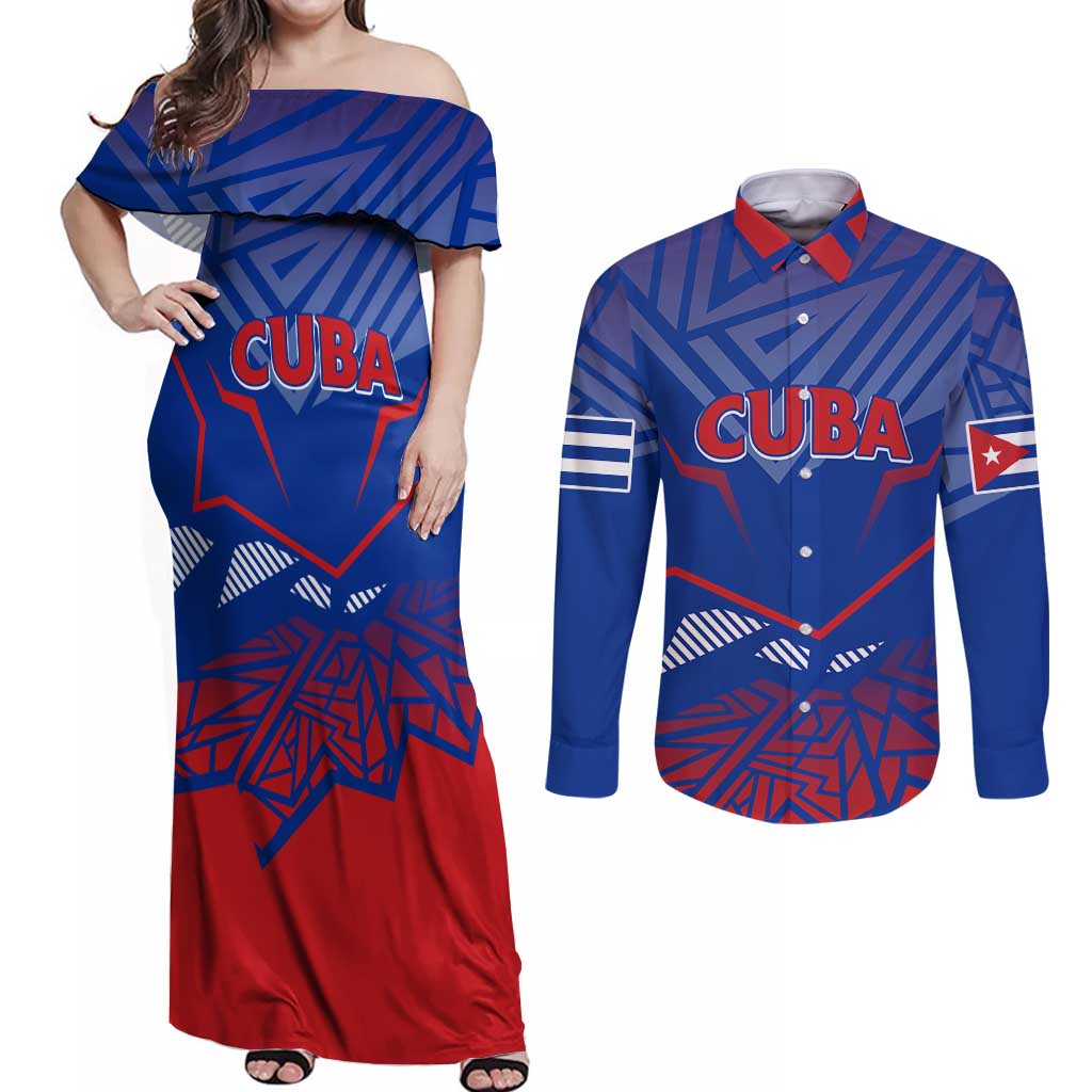 Forever Cuba Couples Matching Off Shoulder Maxi Dress and Long Sleeve Button Shirt Patria o Muerte, Venceremos - Wonder Print Shop